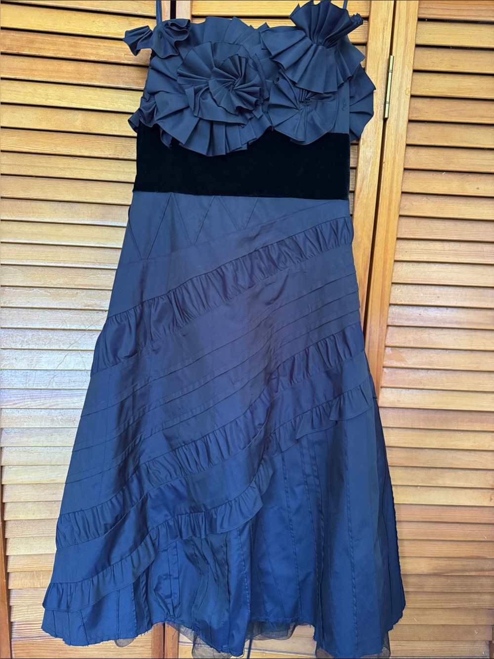 BCBGMaxAzria Navy One-Shoulder Ruffle Cocktail Dress